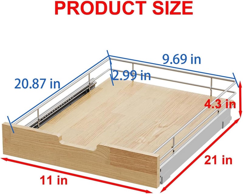Sikarou Pull Out Cabinet Organizer,Heavy-Duty Slide Out Shelf, Wood And Wire Basket, Pull Out Drawer for for Kitchen Under Sink Space, Pantry, Bathroom (11 * 21 WM) - Image 2